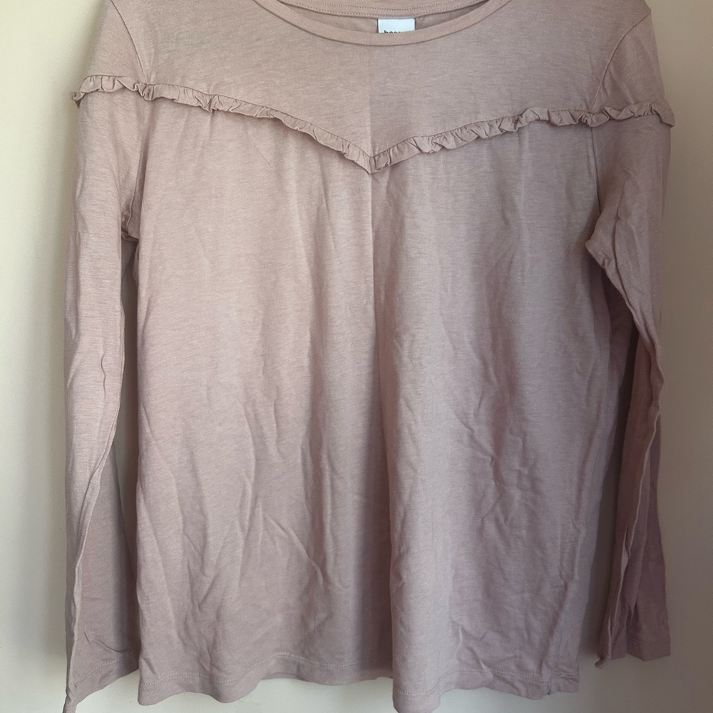 Women's Ruffle Trim Long Sleeve Top - Pink
